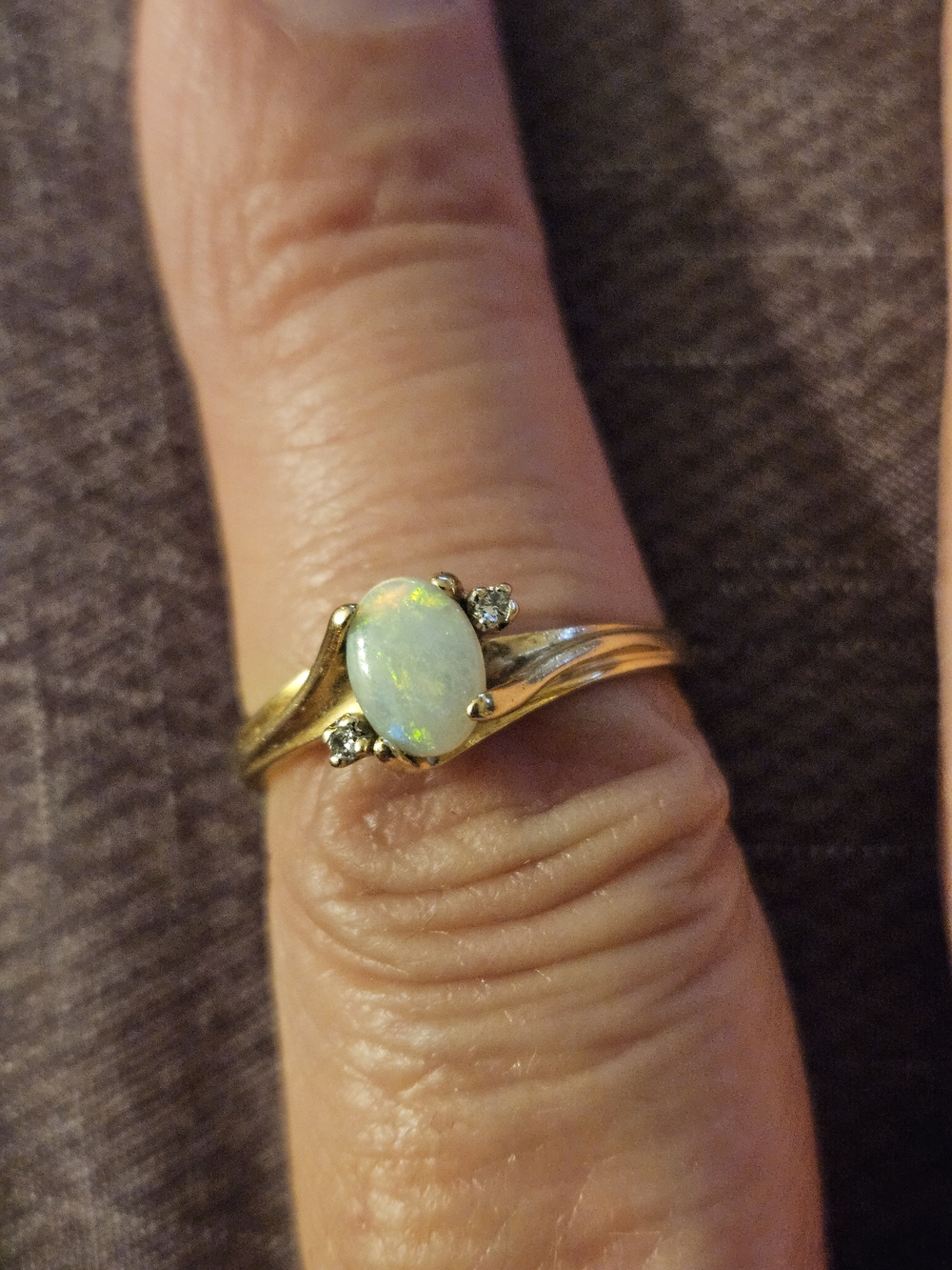 Vintage Opal and Diamond Accent Gold Ring -  Opal Size 6